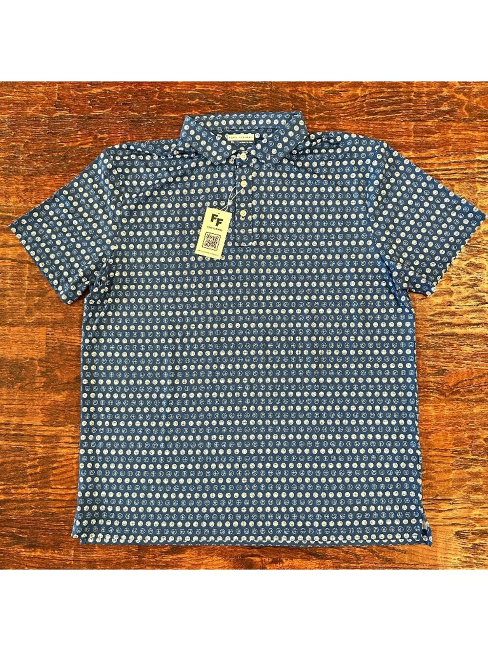 NWT, Men's XL, Fore Fathers, "Fast Breaker" Print Blue Basketball Polo
